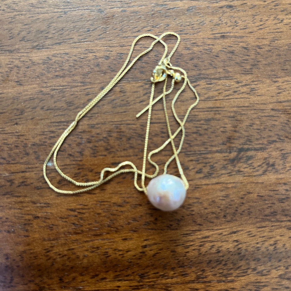 12-13MM Pink Baroque Pearl Necklace 18K Gold Plated Chain & Clasp New - Picture 5 of 5